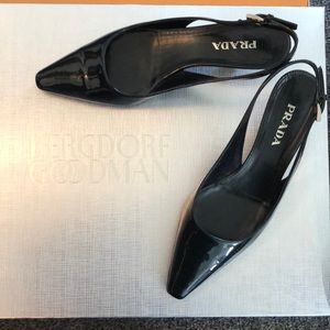 Prada black patent leather kitten heels